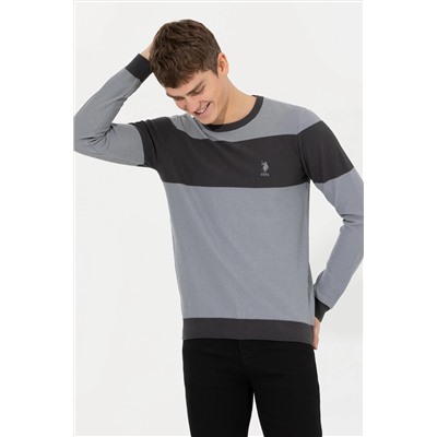 Erkek Gri Melanj Bisiklet Yaka Triko Kazak