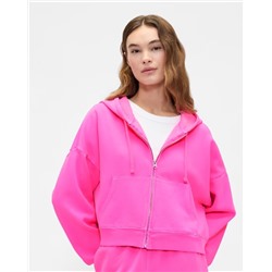 Relaxed Cropped Fleece Zip Hoodie