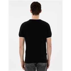 Siyah Slim Fit Bisiklet Yaka Triko Tişört