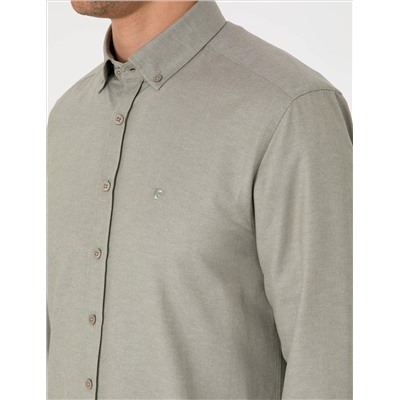 Haki Oxford Slim Fit Kolay Ütülenebilir Gömlek