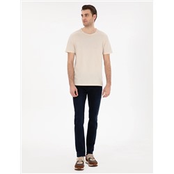 Bej %100 Pamuk Slim Fit Bisiklet Yaka Basic Tişört