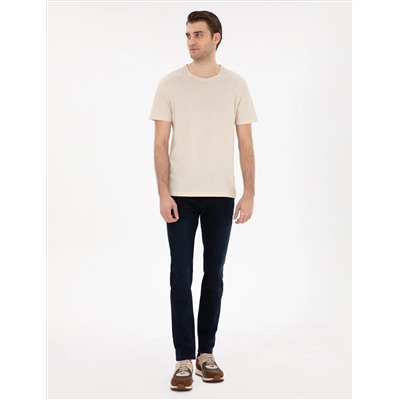 Bej %100 Pamuk Slim Fit Bisiklet Yaka Basic Tişört