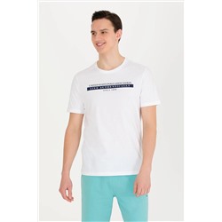 Erkek Beyaz Bisiklet Yaka Tişört