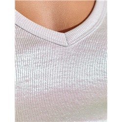 Футболка облегающая из хлопка в рубчик с V вырезом и матовым покрытием металлик