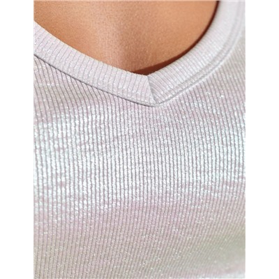 Футболка облегающая из хлопка в рубчик с V вырезом и матовым покрытием металлик