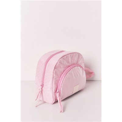 Neceser acolchado cuadros y rayas rosa