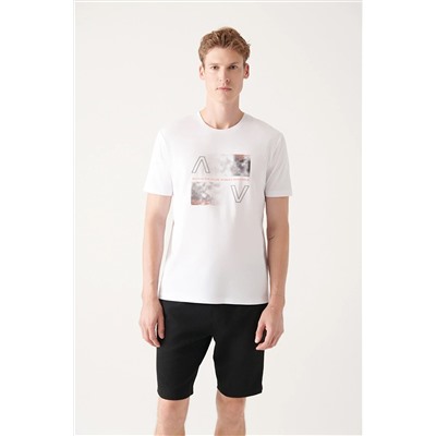 Avva Beyaz %100 Pamuk Bisiklet Yaka Önü Baskılı Regular Fit T-shirt A31Y1182