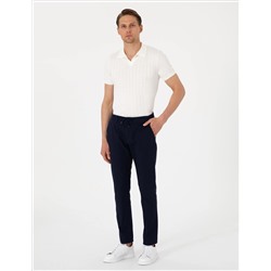 Lacivert Slim Fit Keten Görünümlü Kanvas Pantolon