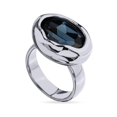 Кольцо Грация (кристаллы SW 18х13 темно-синие; покрытие родий), Есть комплект