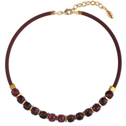Колье Терра (гранат, каучук шоколад, гематит; покрытие золото) 43-48см, Есть комплект