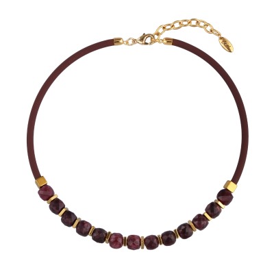 Колье Терра (гранат, каучук шоколад, гематит; покрытие золото) 43-48см, Есть комплект