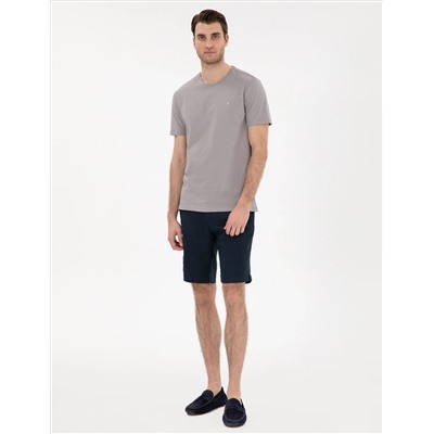 Gri %100 Pamuk Slim Fit Bisiklet Yaka Basic Tişört