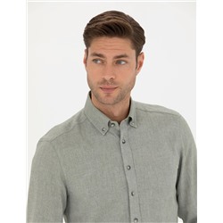 Yeşil Slim Fit Uzun Kollu Gömlek