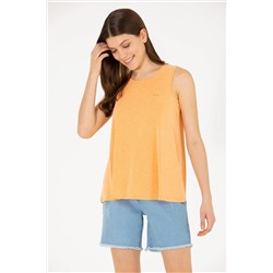 Kadın Turuncu Bisiklet Yaka Kolsuz Tişört