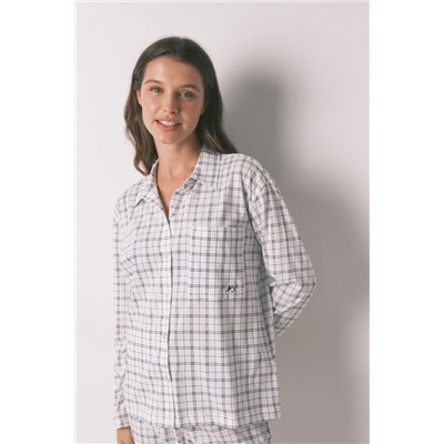 Pijama camisero algodón cuadros azul