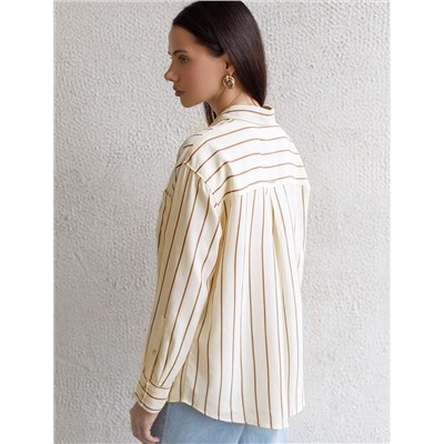 Блузка в полоску свободного силуэта с карманом из эластичного хлопка