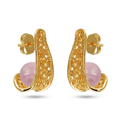 Серьги (Майорка 10мм нежный персик; покрытие золото), Есть комплект