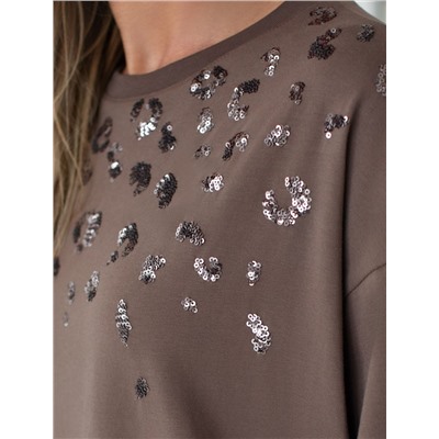 Футболка оверсайз с принтом пайетками из премиального хлопка с эластаном