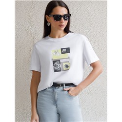 Свободная футболка с принтом из премиального хлопка с эластаном