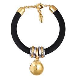 Браслет Гевея (бусина 16мм, каучук черный; покрытие золото) 19-22см, Есть комплект