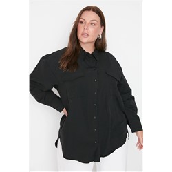 Trendyol Curve Siyah Dokuma Cepli Poplin Gömlek TBBAW23AX00013