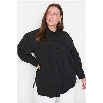 Trendyol Curve Siyah Dokuma Cepli Poplin Gömlek TBBAW23AX00013