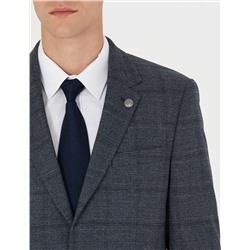 Lacivert Slim Fit Ekose Takım Elbise