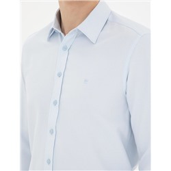 Açık Mavi Slim Fit Armürlü Uzun Kollu Gömlek