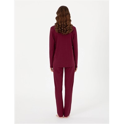 Bordo Gömlek Pijama Takımı