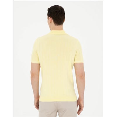 Sarı Slim Fit Düğmeli Polo Yaka Triko Tişört