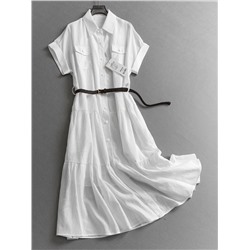 Женское льняное платье рубашка с ремнем   2 цвета