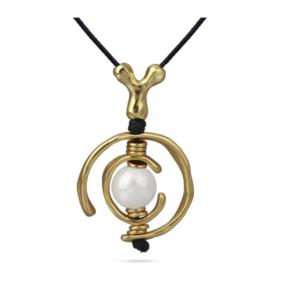 Кулон Юпитер (Майорка белая 16мм; покрытие матовое золото) 80см, Есть комплект