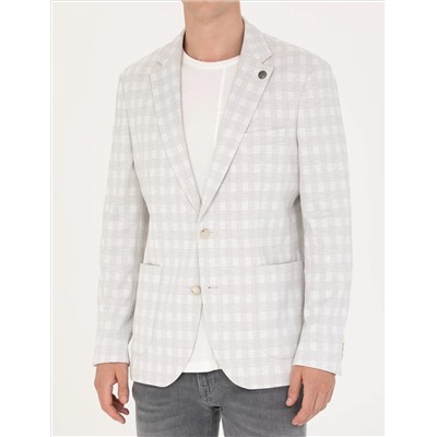 Açık Gri Slim Fit Ekose Ceket