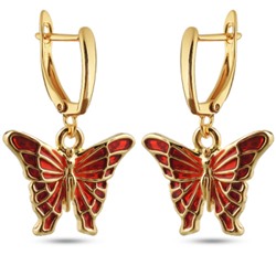 Серьги Бабочка (эмаль красная; покрытие золото), Есть комплект