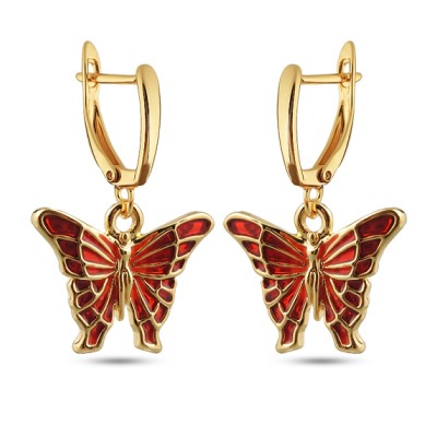 Серьги Бабочка (эмаль красная; покрытие золото), Есть комплект
