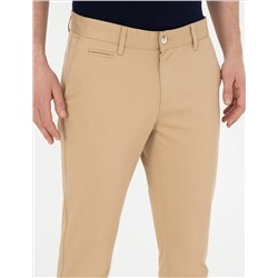 Camel Armürlü Slim Fit Kanvas Pantolon
