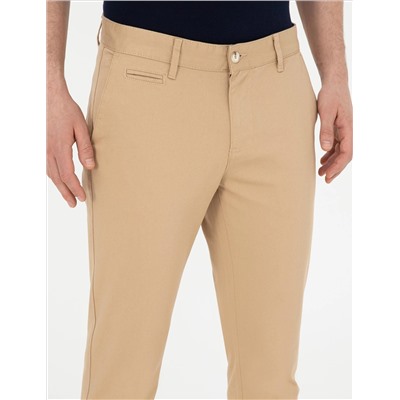 Camel Armürlü Slim Fit Kanvas Pantolon