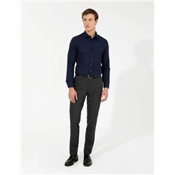 Lacivert Slim Fit Armürlü Uzun Kollu Gömlek