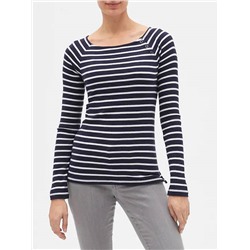 Favorite Stripe Long Sleeve Button-Shoulder T-Shirt
