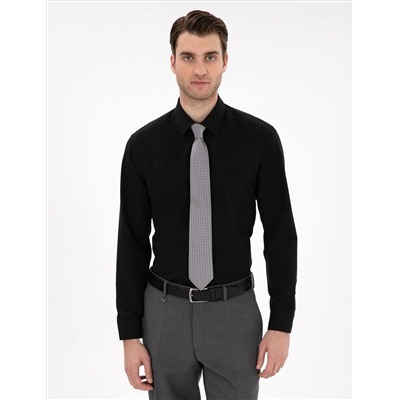 Siyah Regular Fit Uzun Kollu Basic Gömlek