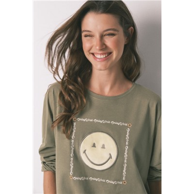 Pijama largo 100% algodón Smiley kaki