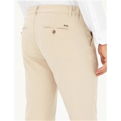 Bej Slim Fit Kanvas Çizgili Pantolon