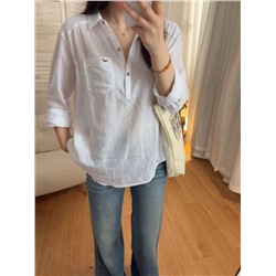 Белая хлопковая рубашка поло на пуговицах