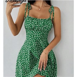 Breezaya Women's Ditsy Floral Ruched Bust Tie-Front Crop Cami Mini Dress