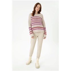 Kadın Krem Bisiklet Yaka Kazak