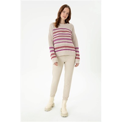 Kadın Krem Bisiklet Yaka Kazak