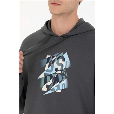 Erkek Antrasit Kapüşonlu Oversize Sweatshirt