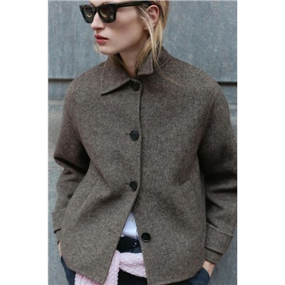 Женское шерстяное короткое пальто свободного кроя ЗАР*А