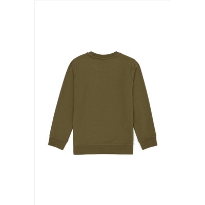 Çocuk Haki Bisiklet Yaka Sweatshirt