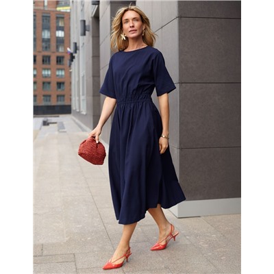 Платье из плотного лиоцелла с поясом на резинке